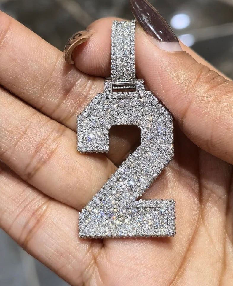 5.00 CTW VVS Moissanite Custom Number Pendant 1-9 Iced Out Mosaic Hip Hop Charm(options)