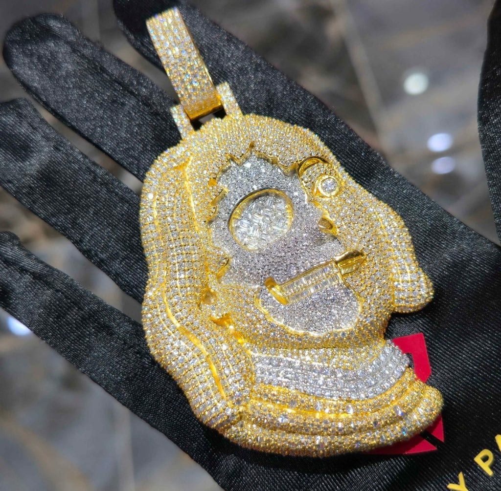 925 Sterling Silver Two Tone VVs clarity moissonite Custom Benjamin Pendant Two Face Design