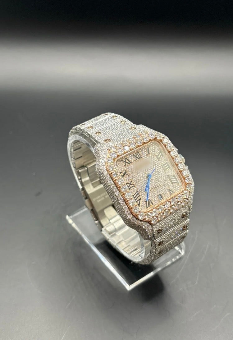 TWO-TONE ROSE SQUARE MOISSANITE WATCH (40MM)
