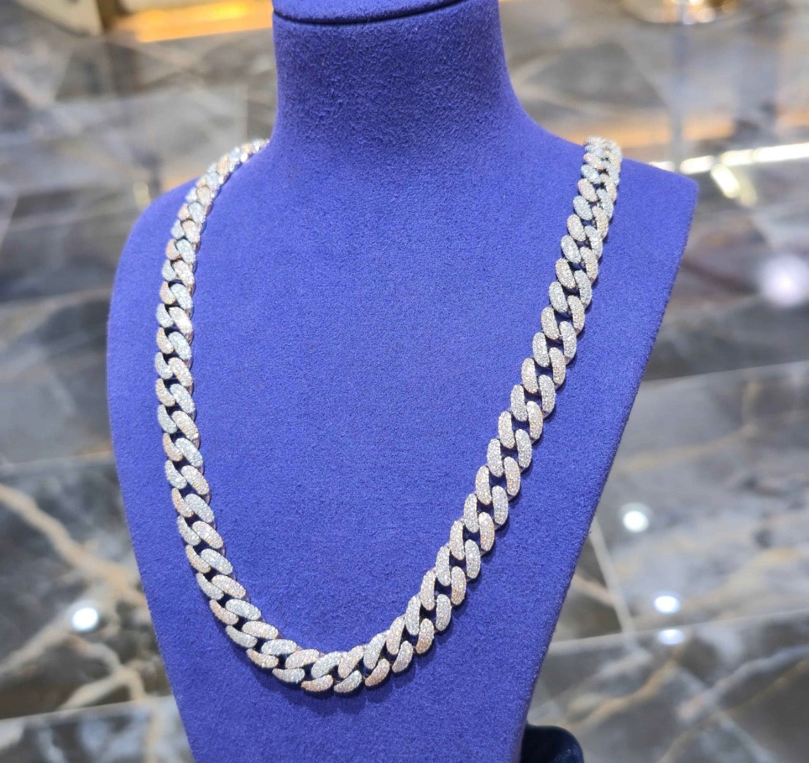 Silver Two Tone Moissanite Cuban Link Chain