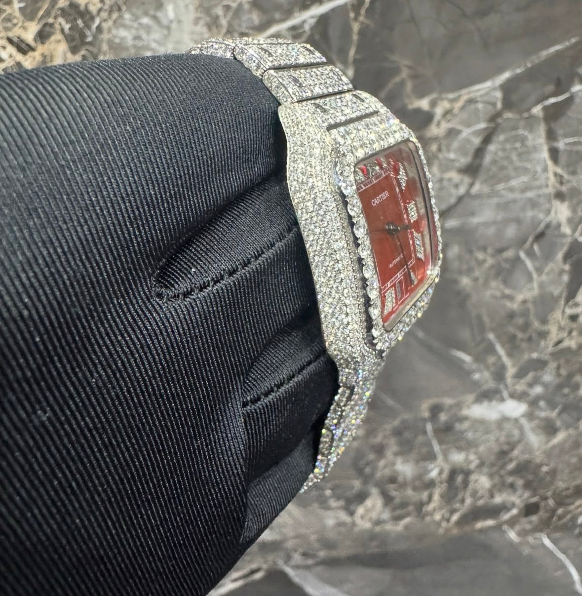 VVS-1 Red Face Moissanite Diamond Watch With Box & Papers