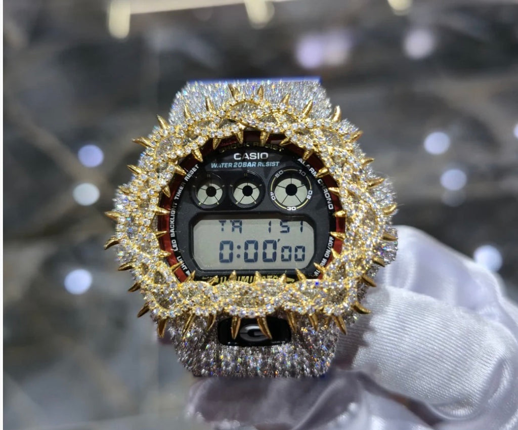 Iced Out G-Shock Watch Authentic VVS Moissanite Barbed Wire Two Tone