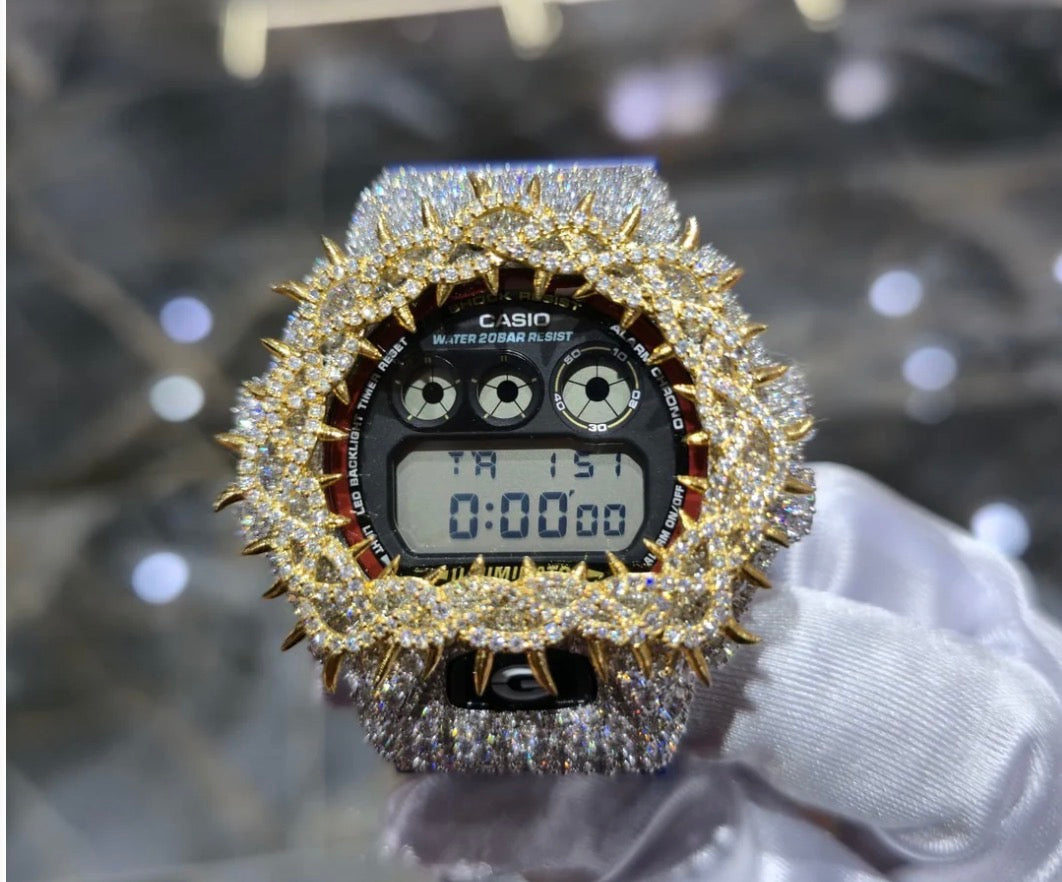 Iced Out G-Shock Watch Authentic VVS Moissanite Barbed Wire Two Tone