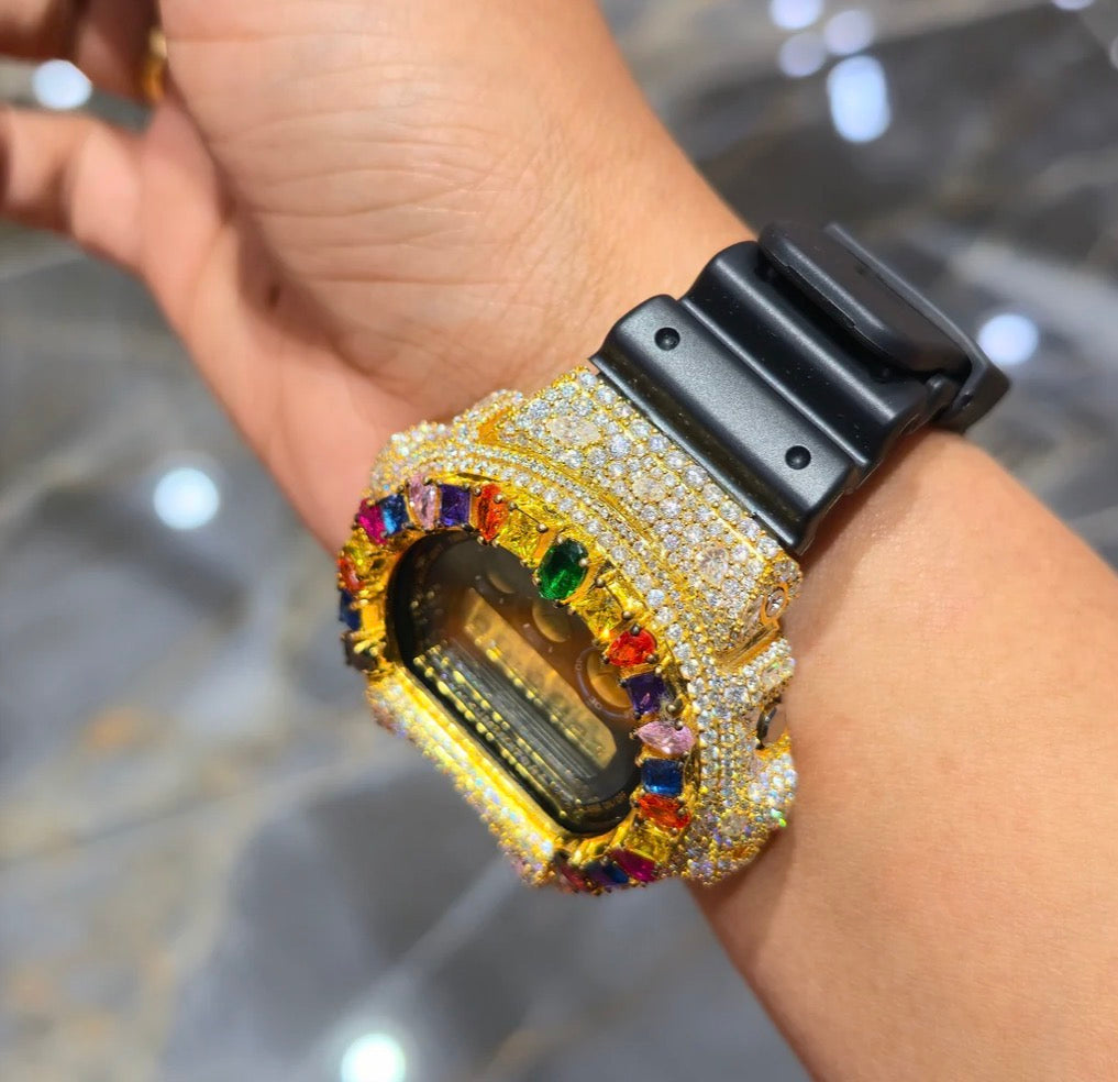 Rainbow Moissanite Bezel G-Shock Watch