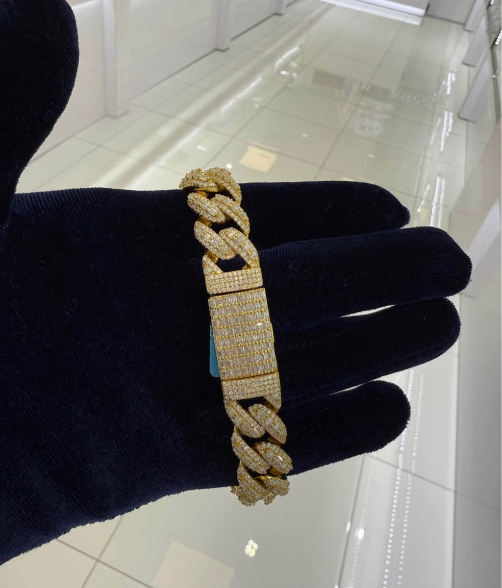 925 STERLING SILVER YELLOW CUBAN BRACELET WITH MOISSANITE DIAMOND