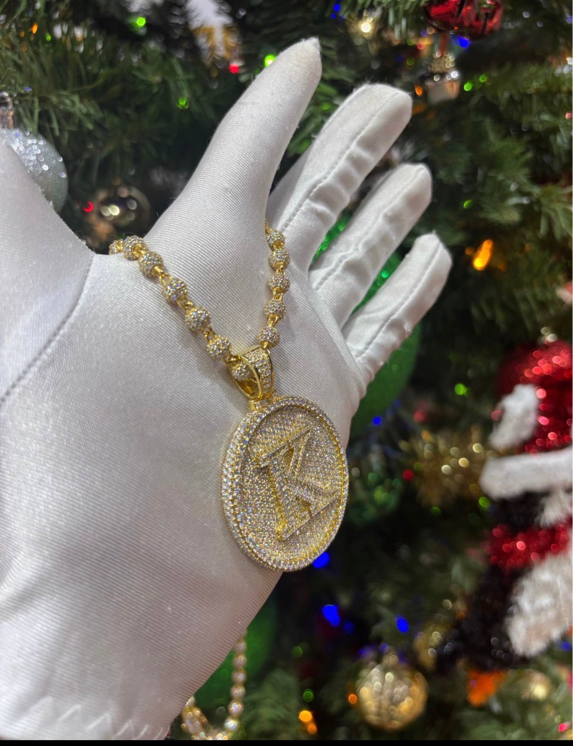 Custom Circle Initial Pendant w/ 6mm Beads Chain | Any Letter | White/Rose/Yellow