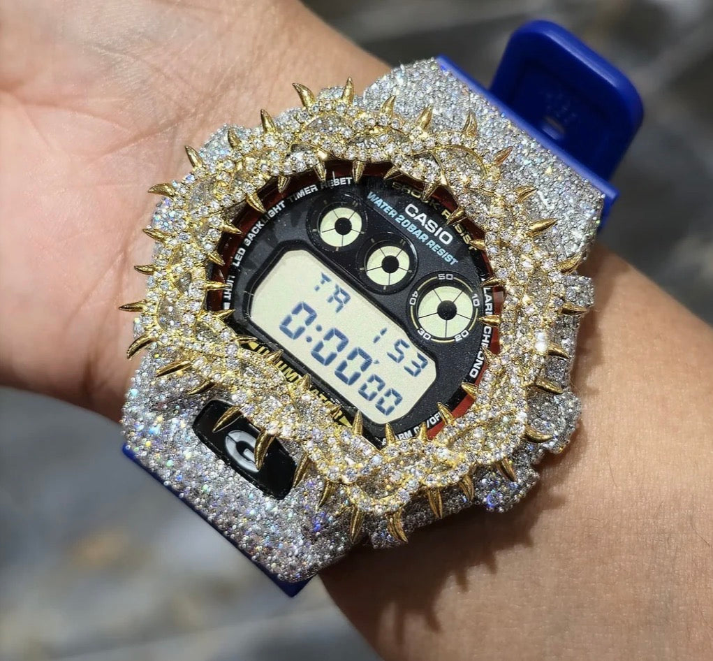 Iced Out G-Shock Watch Authentic VVS Moissanite Barbed Wire Two Tone