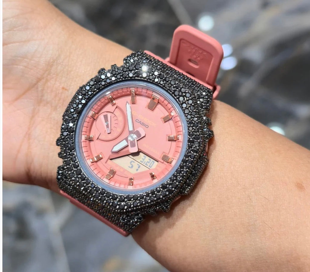 BLACK MOISSANITE Watch Iced Out G-SHOCK GA2100 “Casioak” – PINK Dial | Pink Band