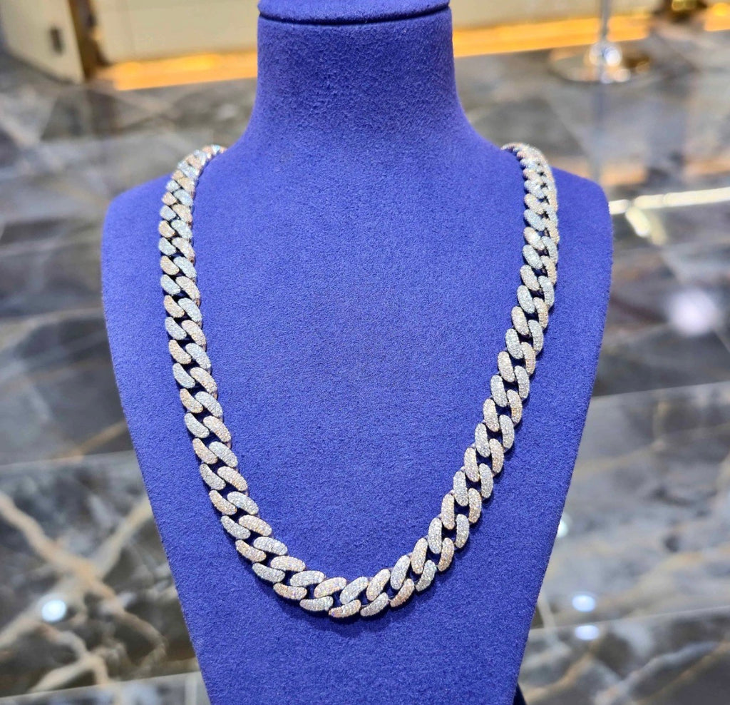 Silver Two Tone Moissanite Cuban Link Chain