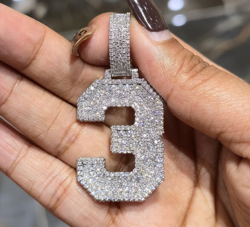 5.00 CTW VVS Moissanite Custom Number Pendant 1-9 Iced Out Mosaic Hip Hop Charm(options)