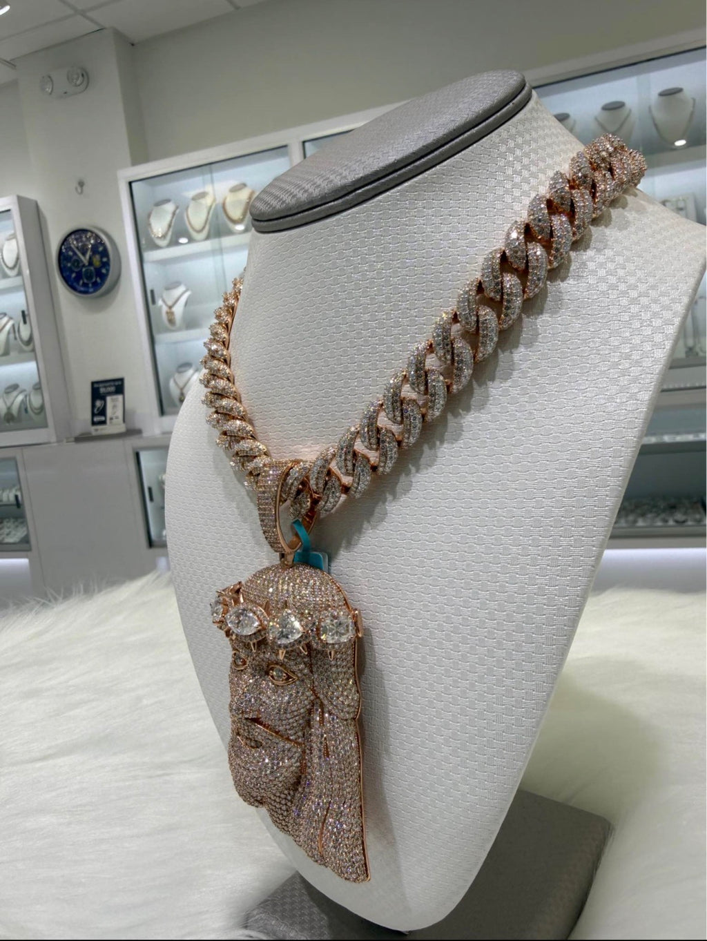Rose Gold Iced Cuban Chain + Custom Jesus Pendant