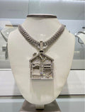 925 Sterling Silver Trap House Pendant & Cuban Necklace with VVS Moissanite Diamonds