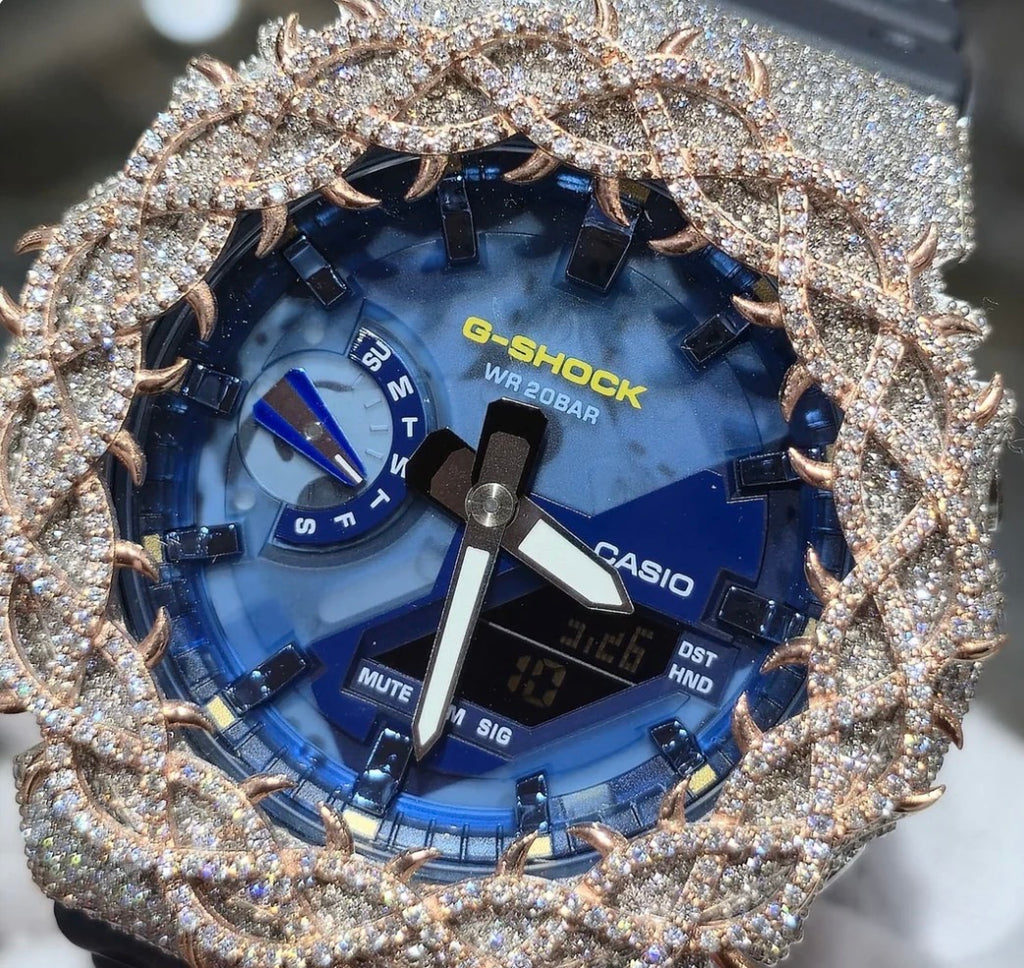 Iced Out G-Shock Watch Authentic VVS Moissanite Barbed Wire Two Tone | BlueFace

Regular Price