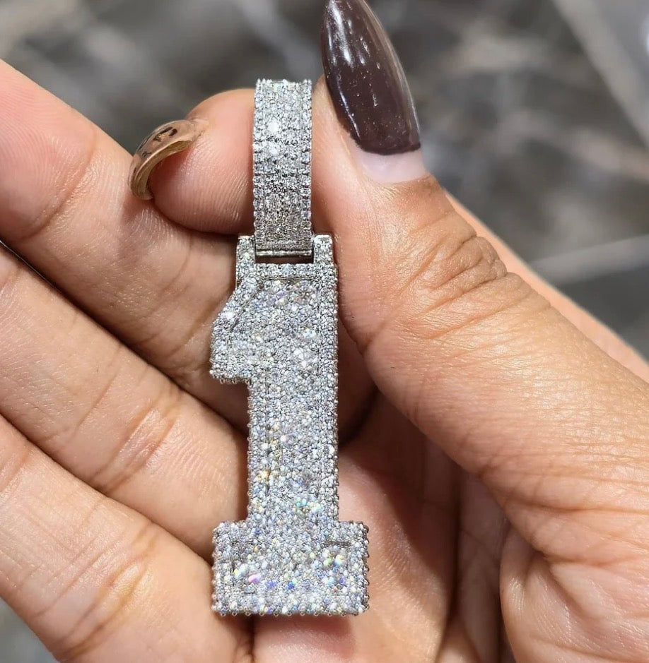 5.00 CTW VVS Moissanite Custom Number Pendant 1-9 Iced Out Mosaic Hip Hop Charm(options)