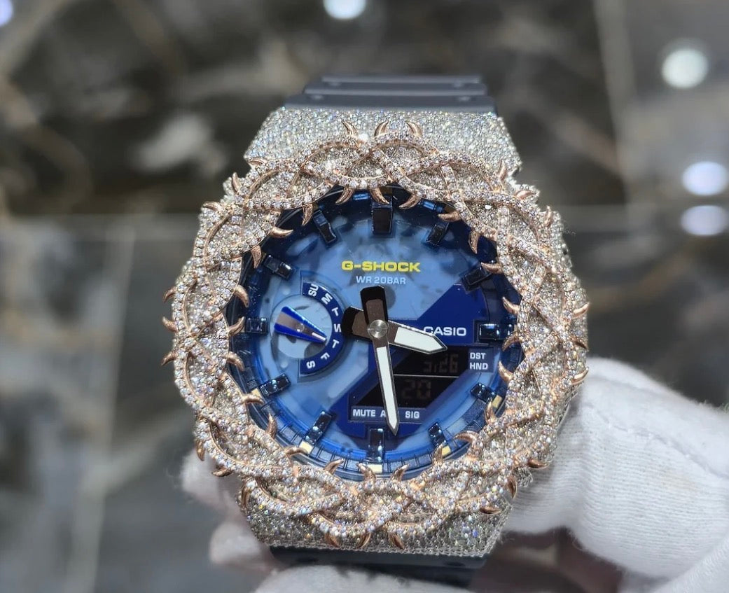 Iced Out G-Shock Watch Authentic VVS Moissanite Barbed Wire Two Tone | BlueFace

Regular Price