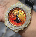 Authentic Casio G-SHOCK Custom Yellow Iced Out Watch Orange Dial | Gray Band