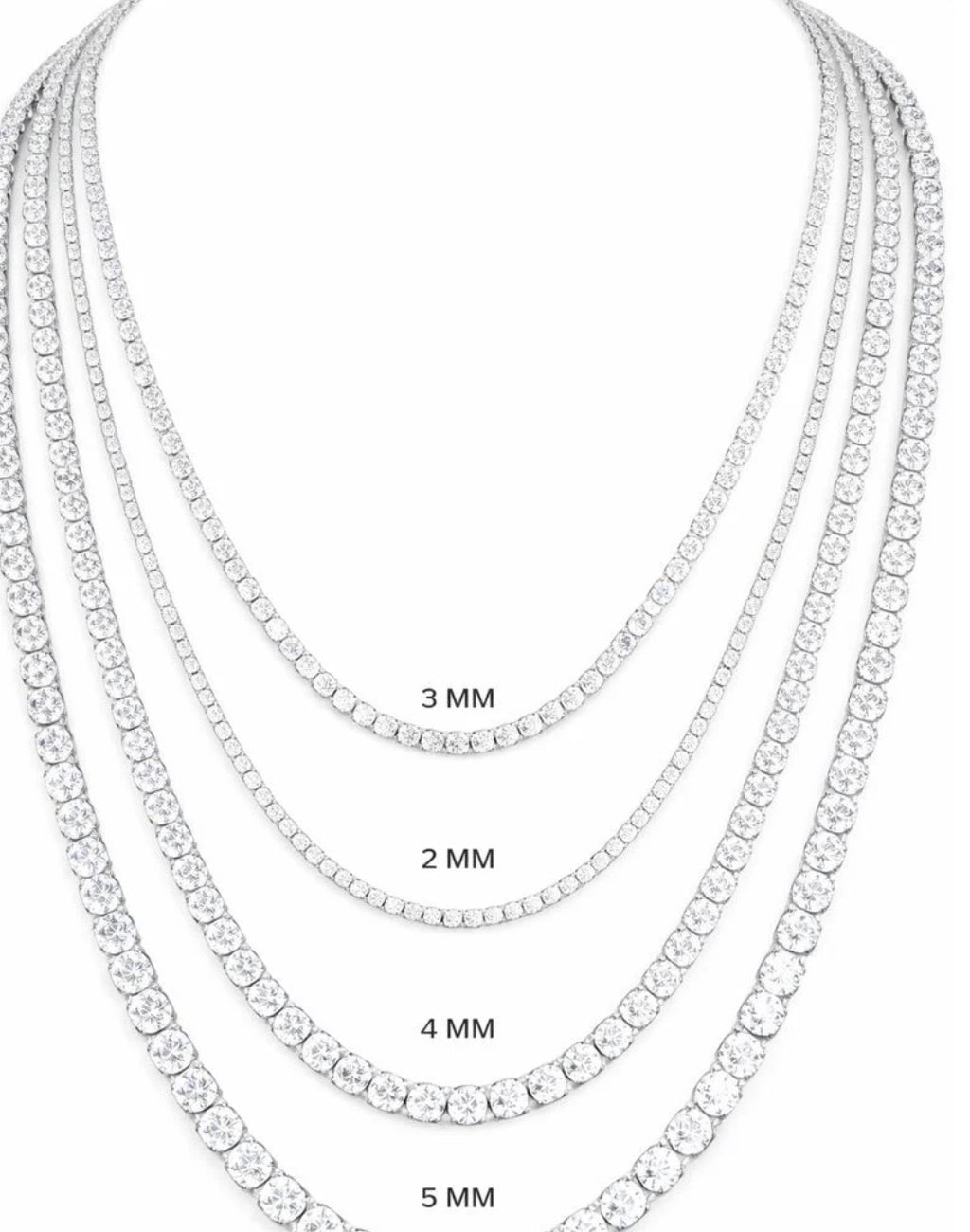 2mm–5mm VVS Moissanite Tennis Chain Necklace S925 Sterling Silver Unisex