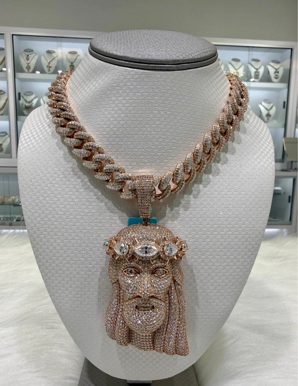 Rose Gold Iced Cuban Chain + Custom Jesus Pendant
