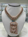 Rose Gold Iced Cuban Chain + Custom Jesus Pendant
