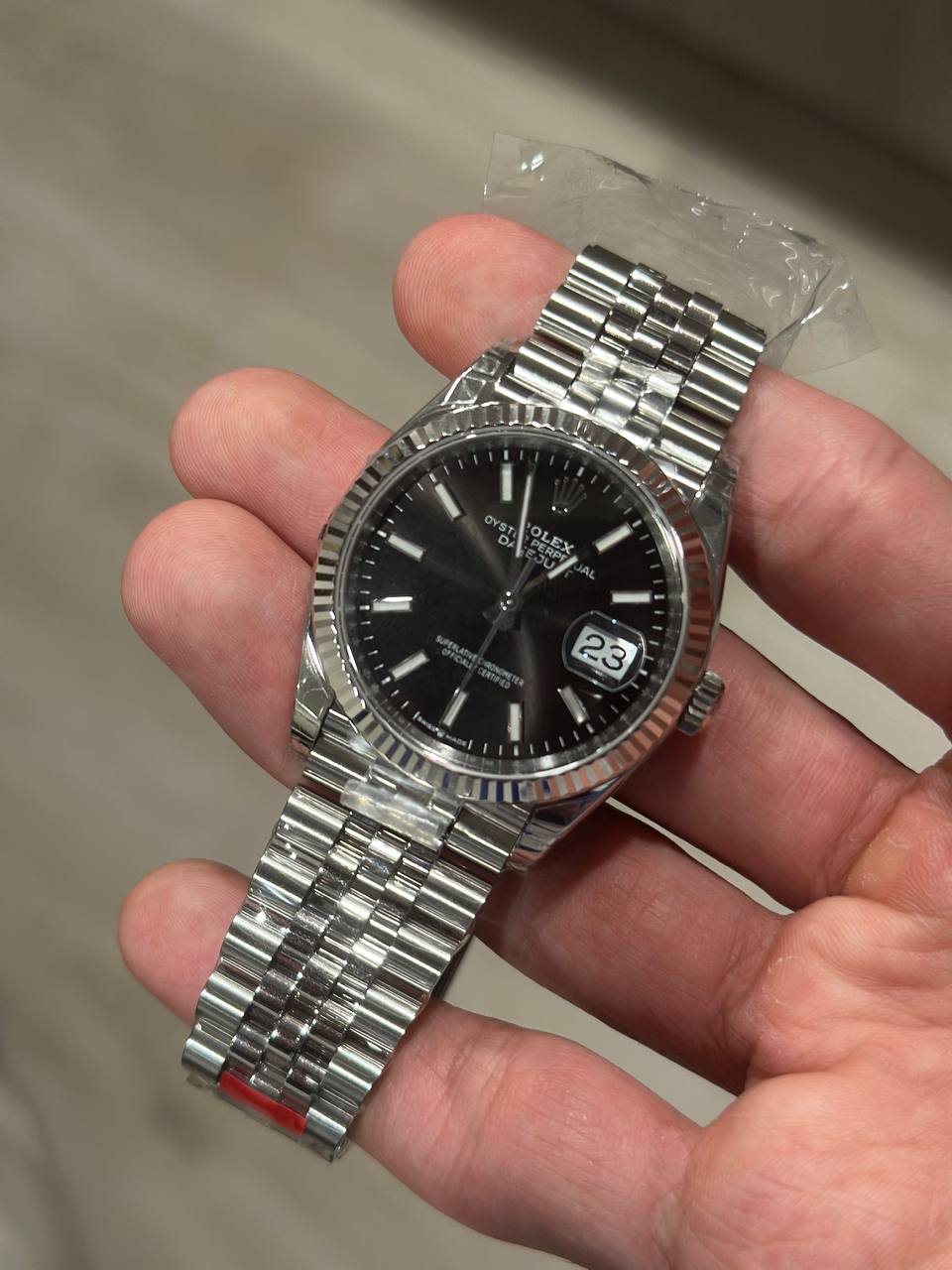 Silver Black Dial Watch