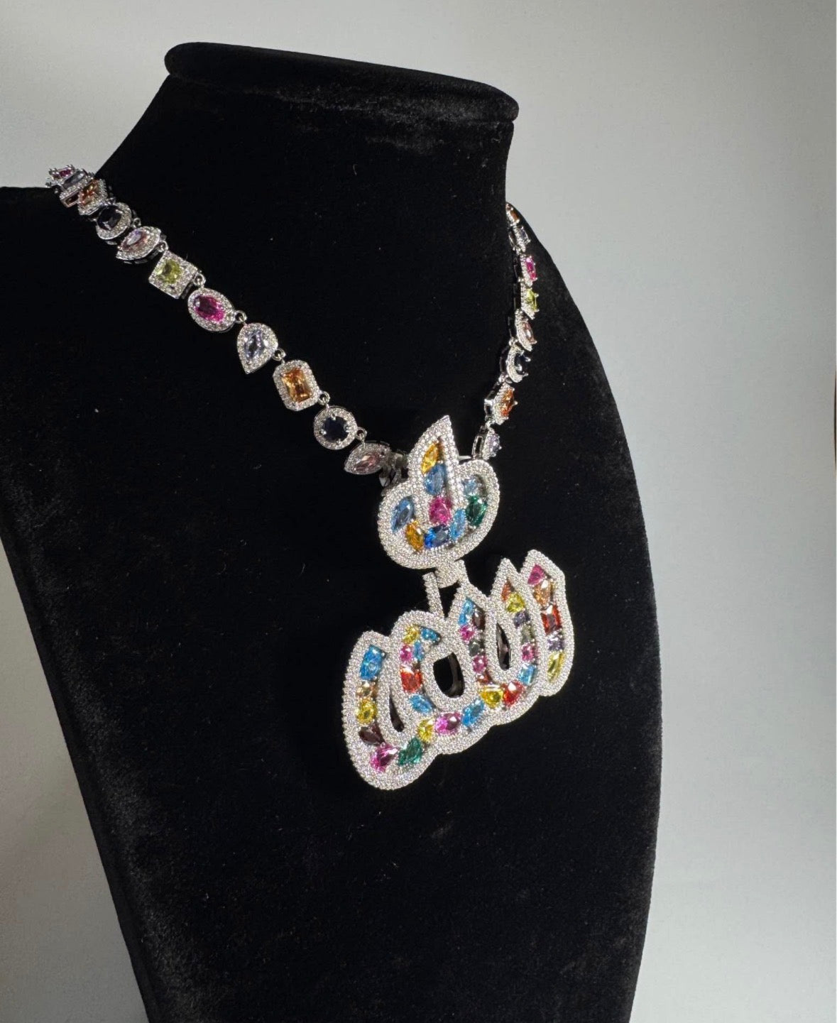 Moissanite with gem stones chain and charm available