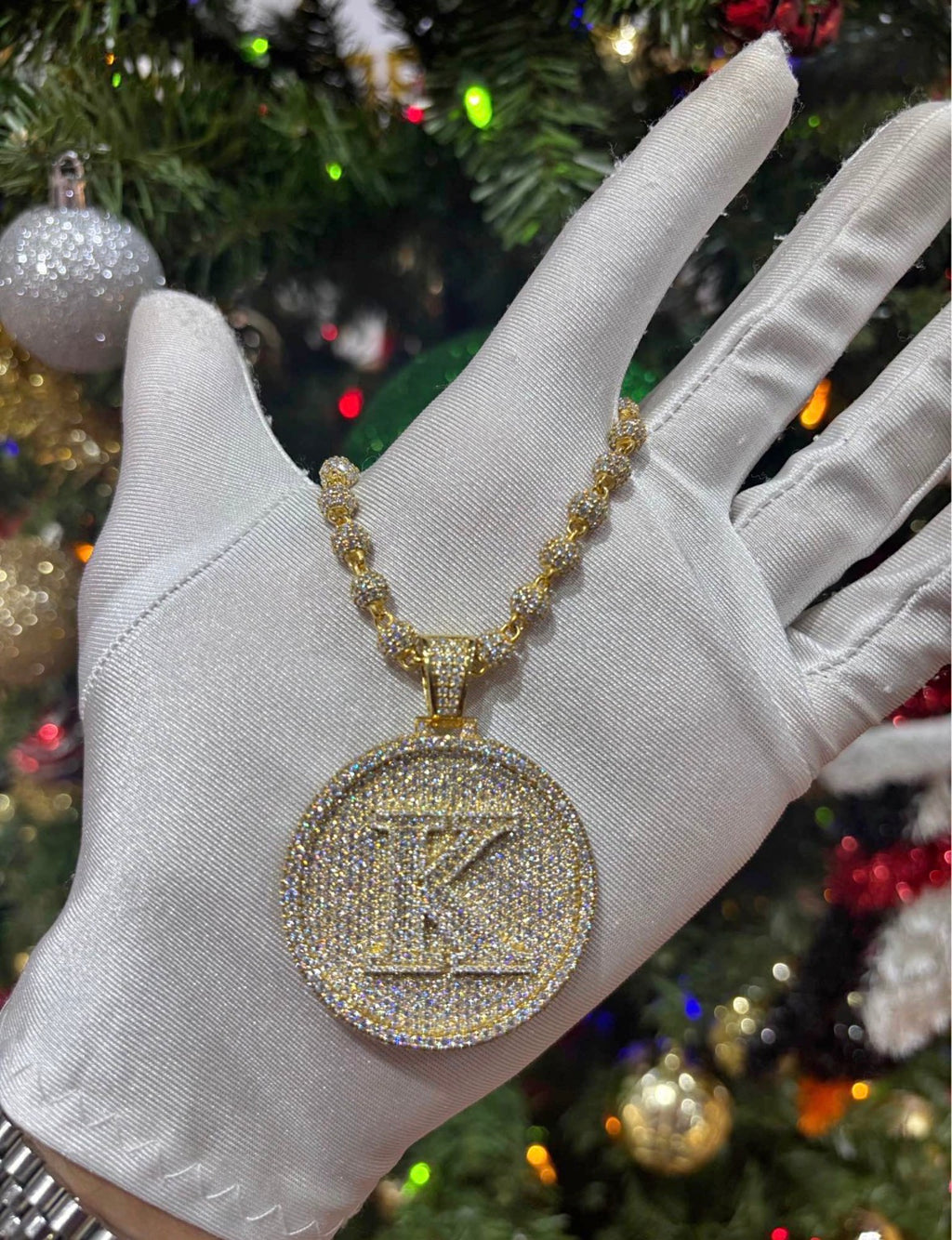 Custom Circle Initial Pendant w/ 6mm Beads Chain | Any Letter | White/Rose/Yellow
