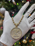 Custom Circle Initial Pendant w/ 6mm Beads Chain | Any Letter | White/Rose/Yellow