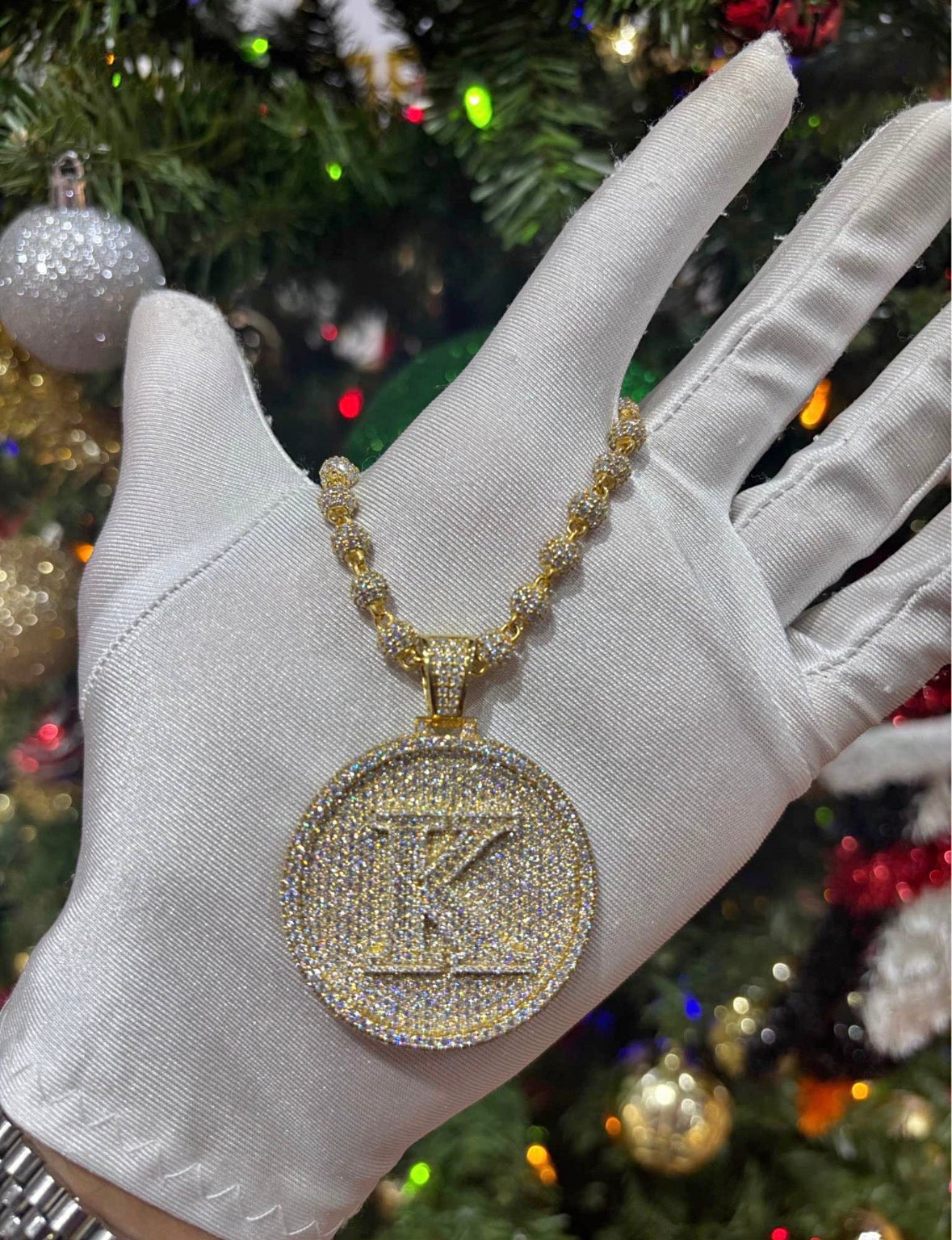 Custom Circle Initial Pendant w/ 6mm Beads Chain | Any Letter | White/Rose/Yellow