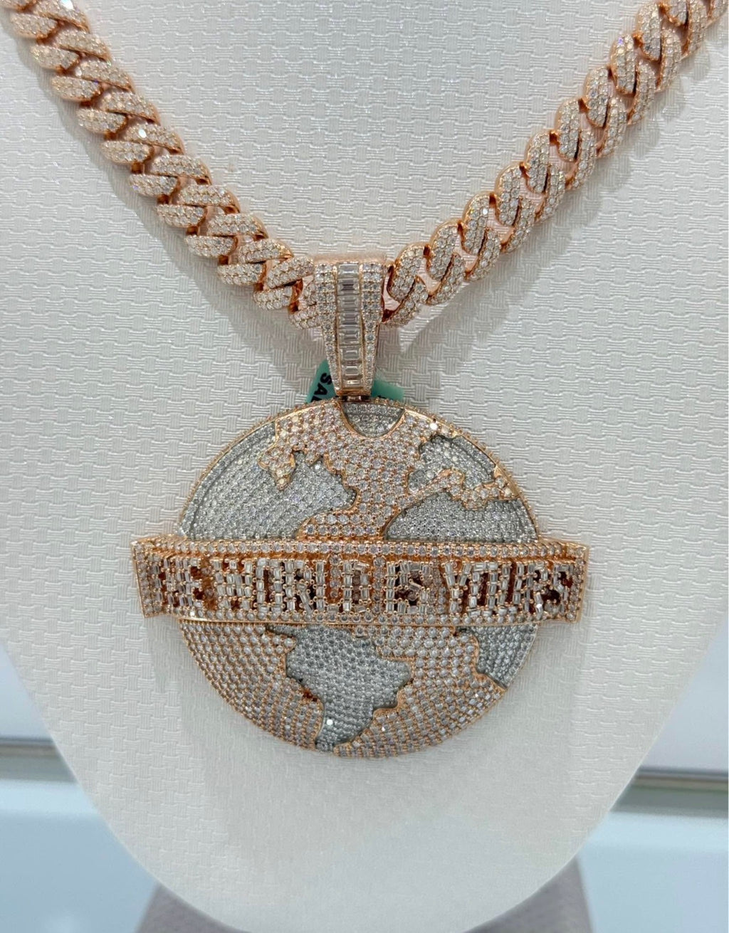 Sterling Silver Rose Gold Custom Pendant & Miami Cuban With 30 CT VVS D Color Moissanite Diamonds