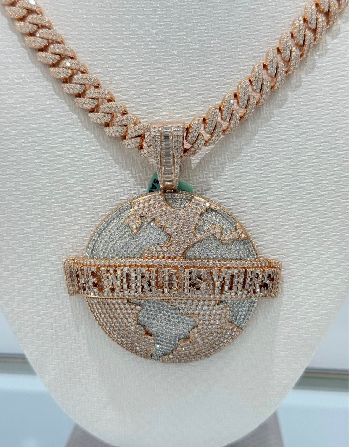Sterling Silver Rose Gold Custom Pendant & Miami Cuban With 30 CT VVS D Color Moissanite Diamonds