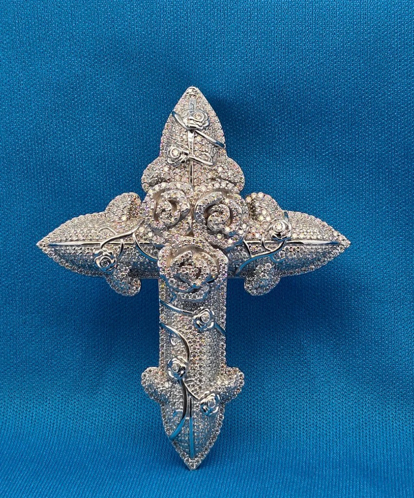 Moissanite 3.25 ctw Rose Flower Jesus Pendant