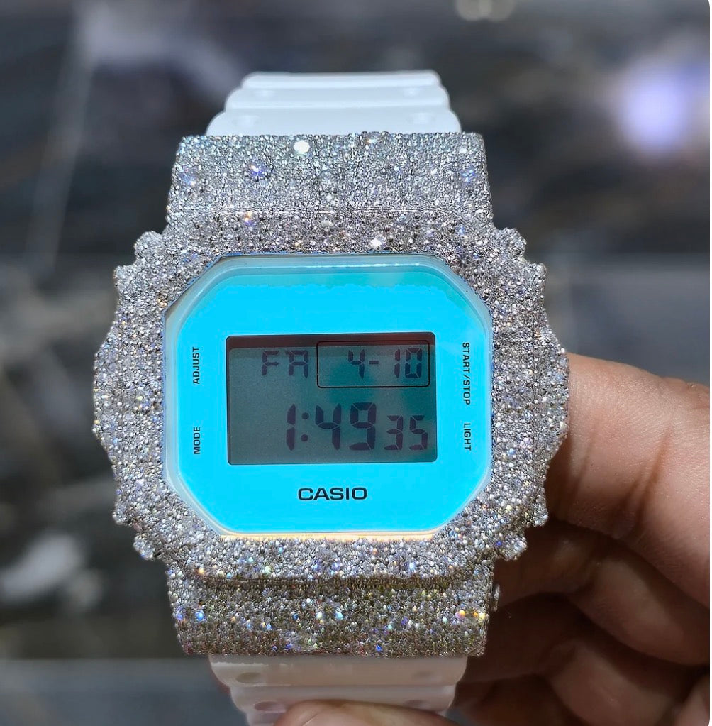 Iced-Out Tiffany Blue Moissanite G-Shock Watch