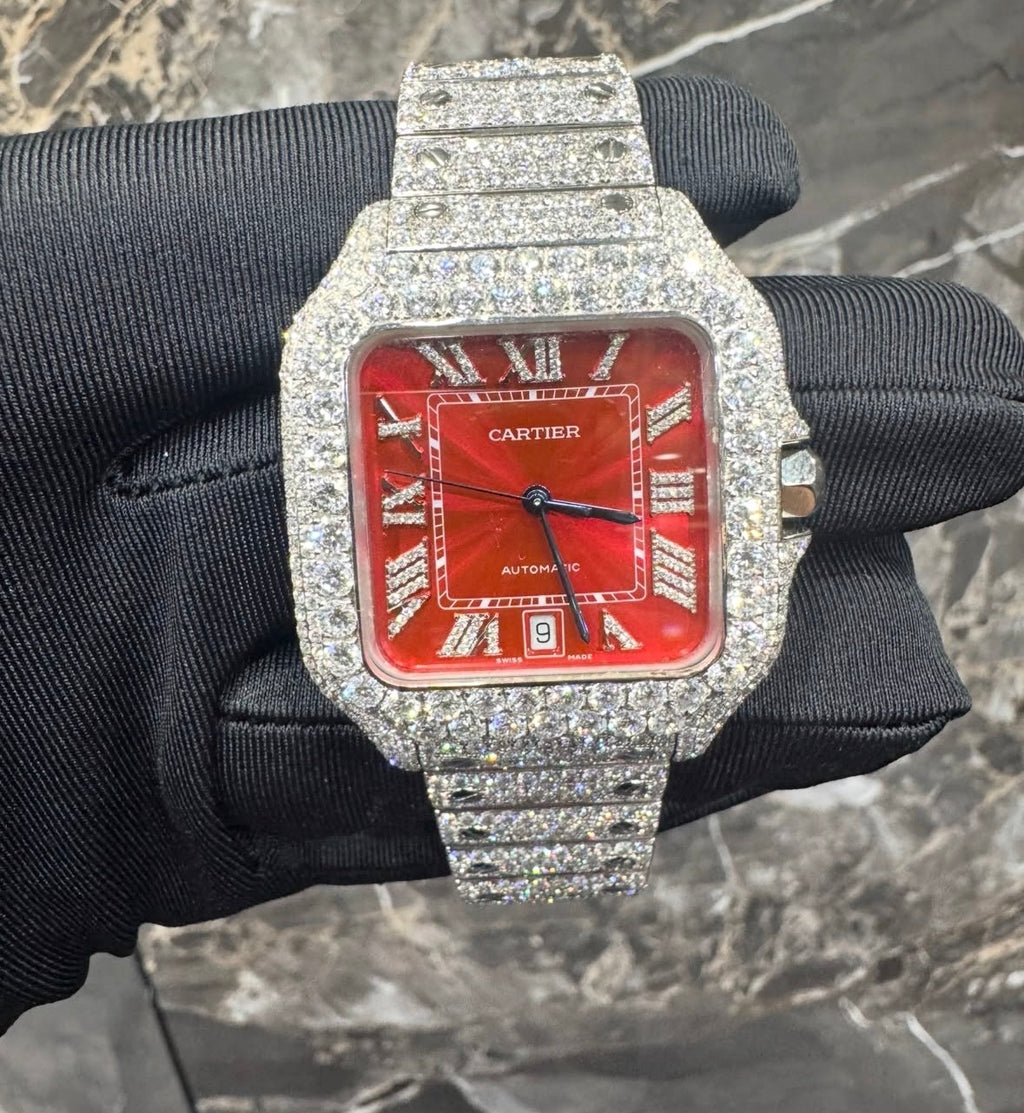 VVS-1 Red Face Moissanite Diamond Watch With Box & Papers