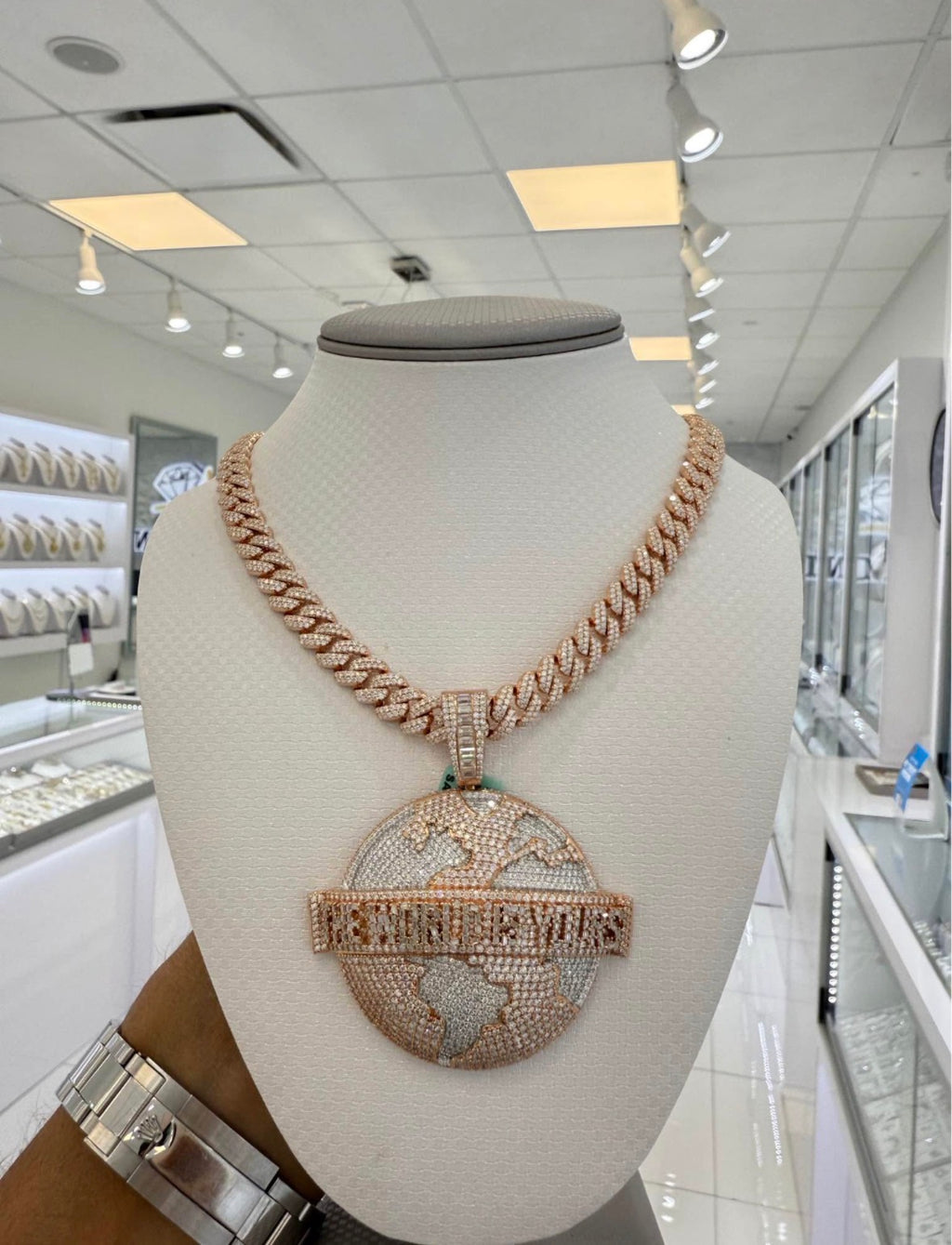 Sterling Silver Rose Gold Custom Pendant & Miami Cuban With 30 CT VVS D Color Moissanite Diamonds