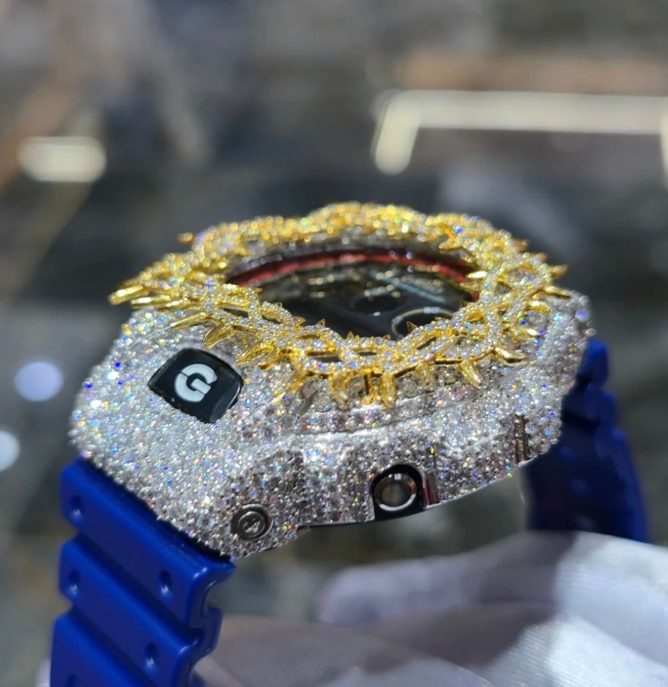 Iced Out G-Shock Watch Authentic VVS Moissanite Barbed Wire Two Tone