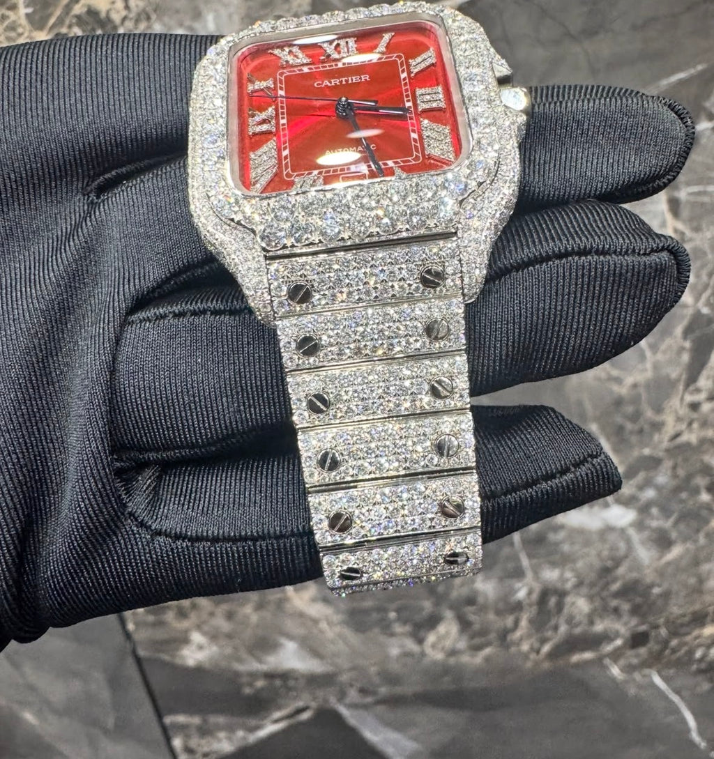VVS-1 Red Face Moissanite Diamond Watch With Box & Papers