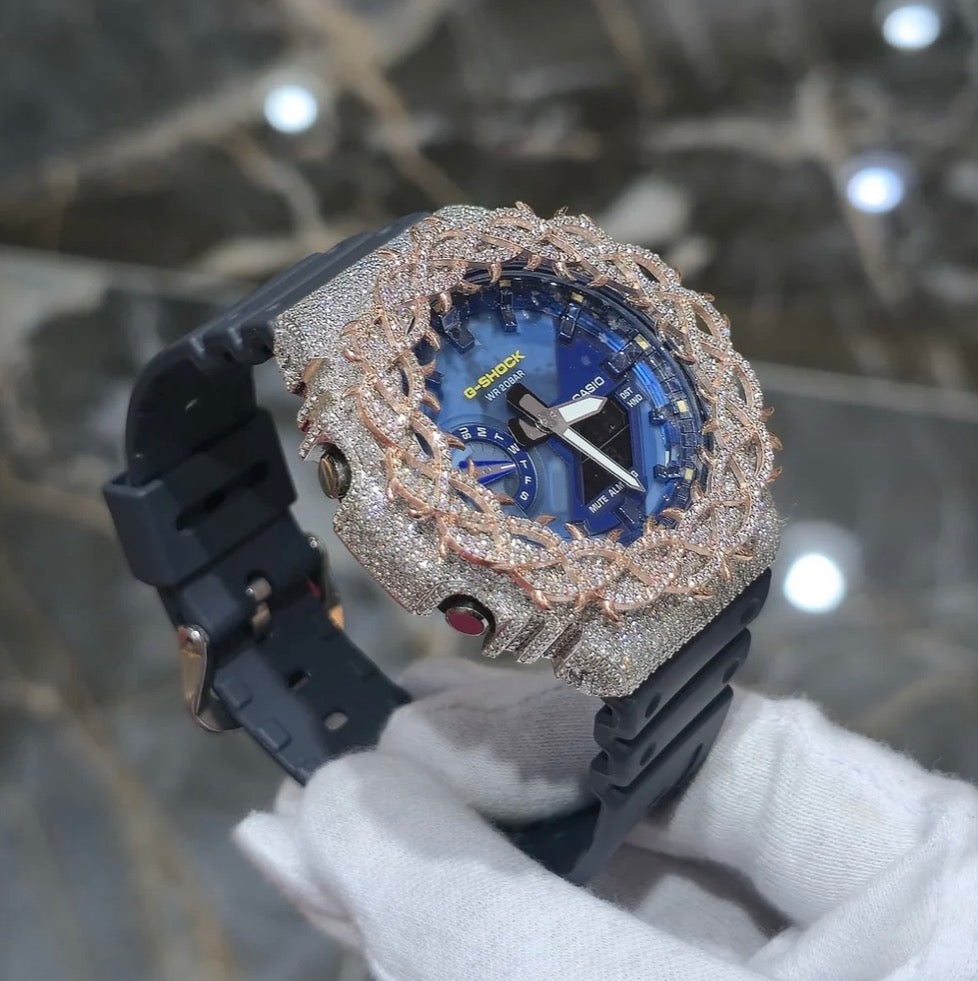 Iced Out G-Shock Watch Authentic VVS Moissanite Barbed Wire Two Tone | BlueFace

Regular Price