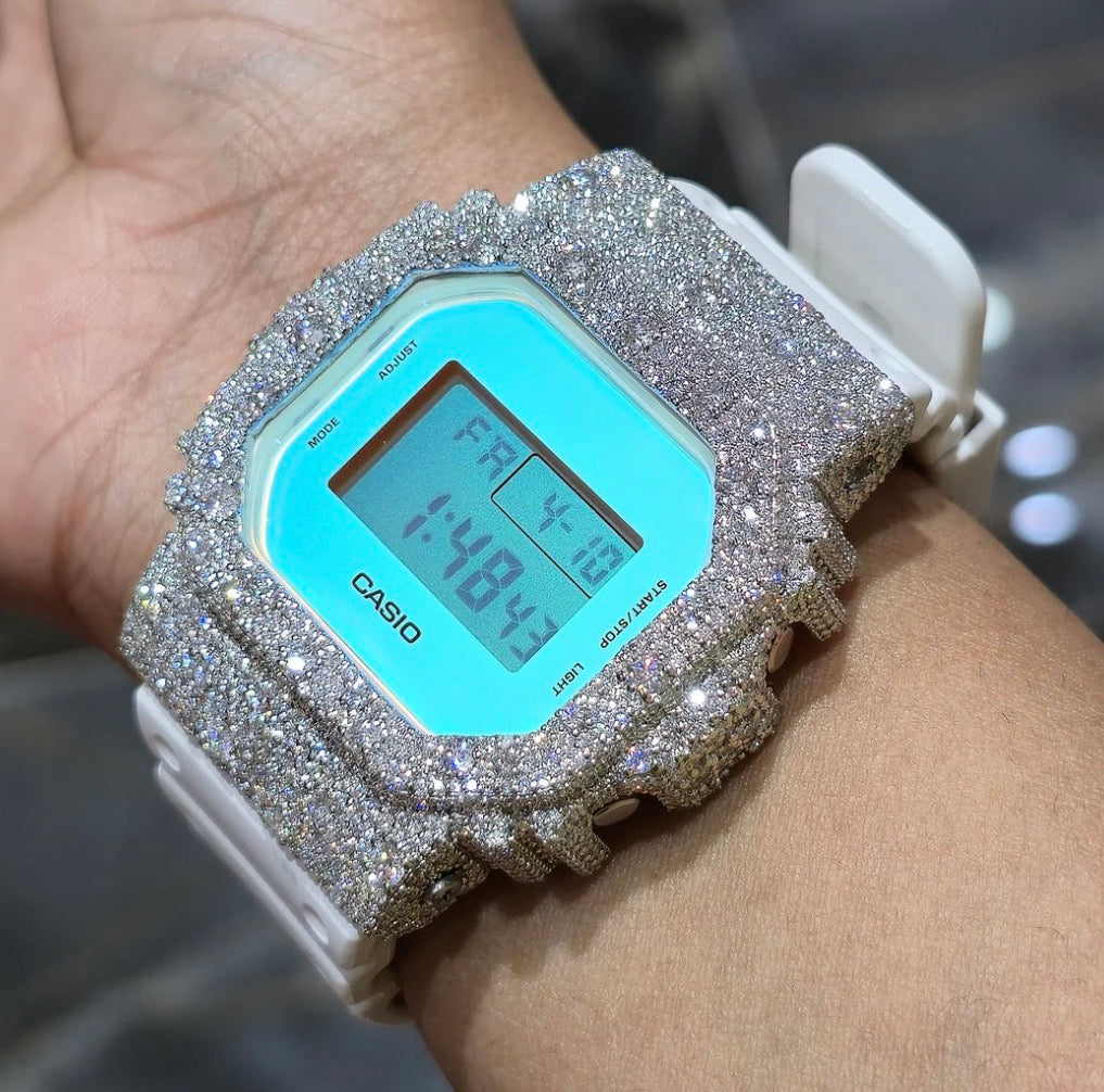 Iced-Out Tiffany Blue Moissanite G-Shock Watch
