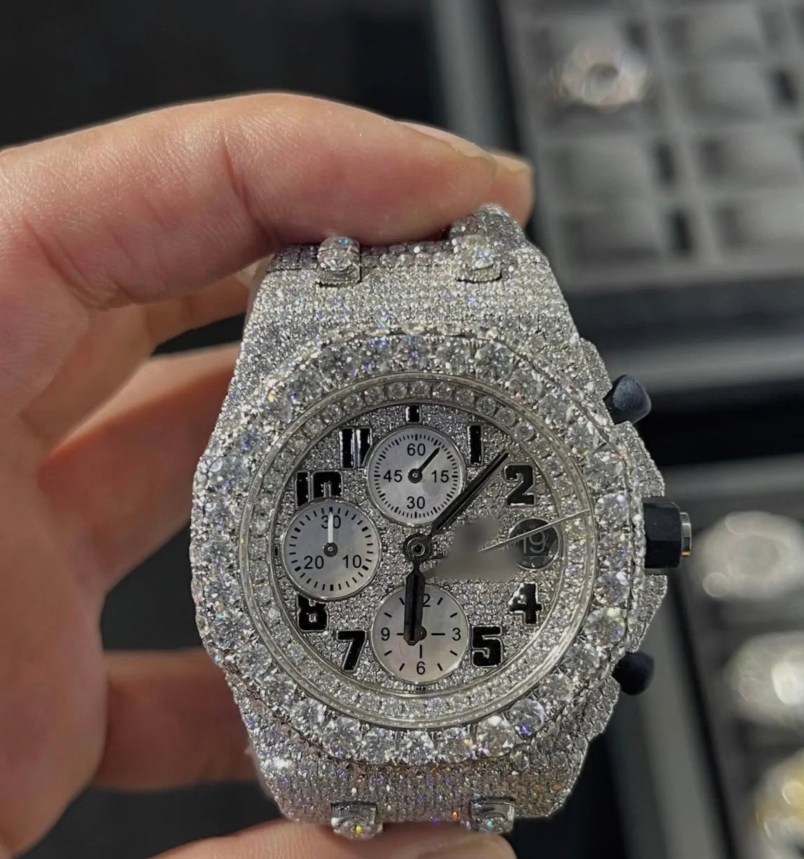 VVS-1 Moissanite Watch With Box & Papers (WATCH ARRIVES WITH LOGOS)