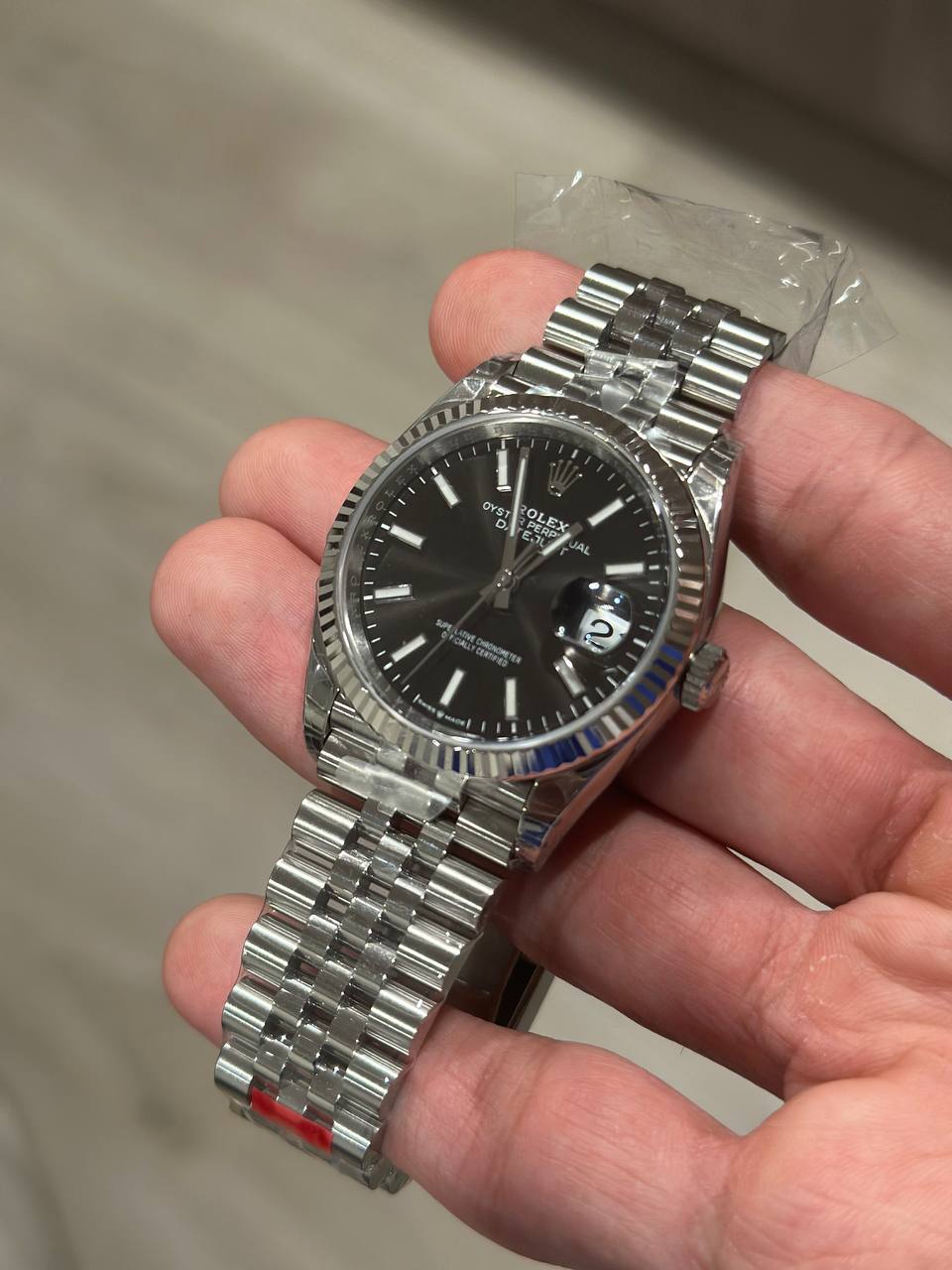 Silver Black Dial Watch