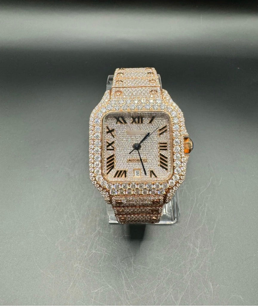 FULL ROSE SQUARE MOISSANITE WATCH (40MM)